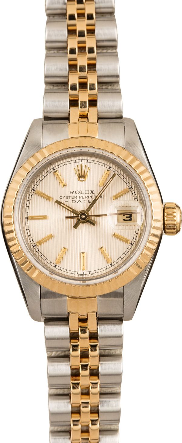 Rolex Datejust 69173 Ladies Dial Silver Tapestry 18k Yellow Gold