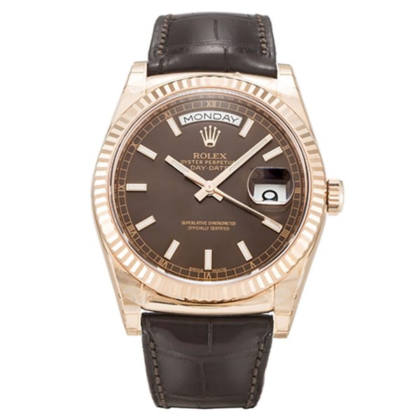 Rolex Day-Date 118135 Mens 36 MM Automatic Chocolate Baton Watch