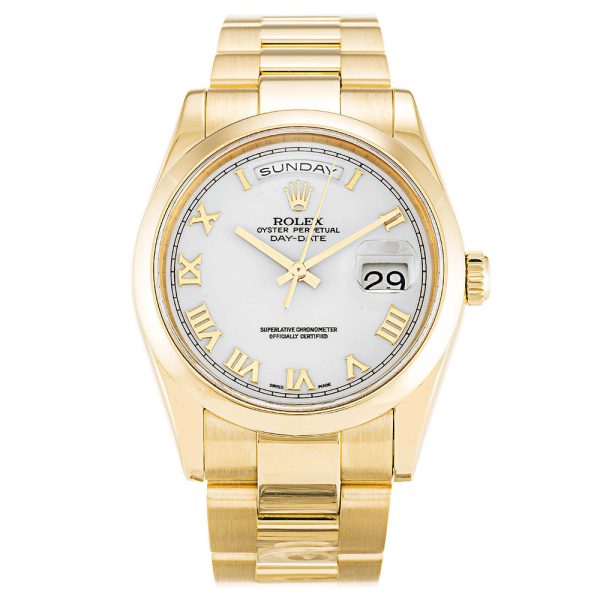 Rolex Day-Date 118208 White Roman Numeral Automatic 36 MM Mens Watch