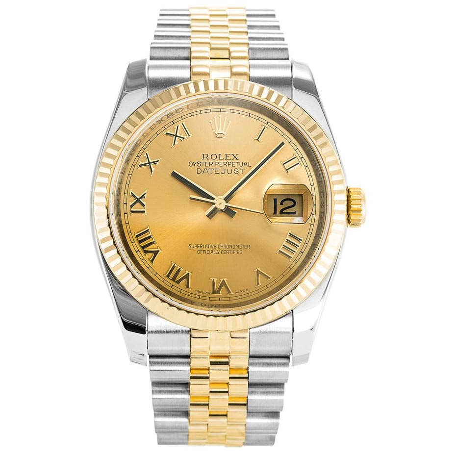 Rolex Datejust 116233 Mens 36 MM Automatic Gold Plated Steel Watch