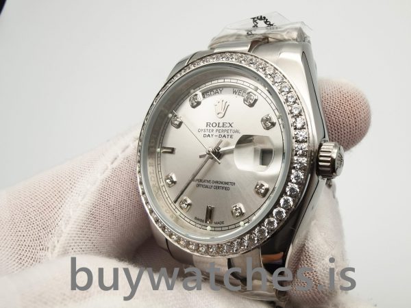 Rolex Day-date 118346 Silver Gray 36 mm Diamonds Automatic Watch