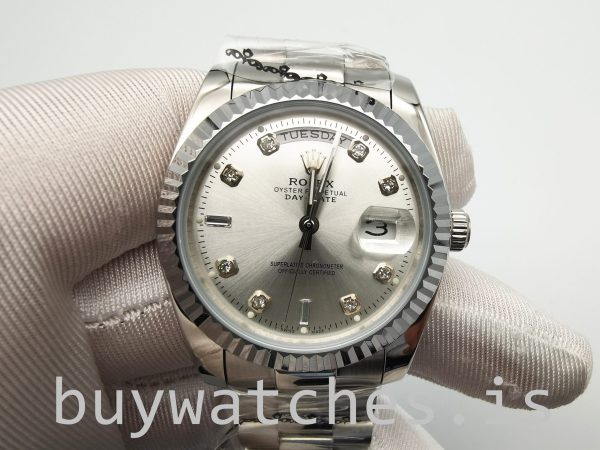 Rolex Day-Date 128239 Mens 36mm Diamond Dial Silver Dial Automatic Watch