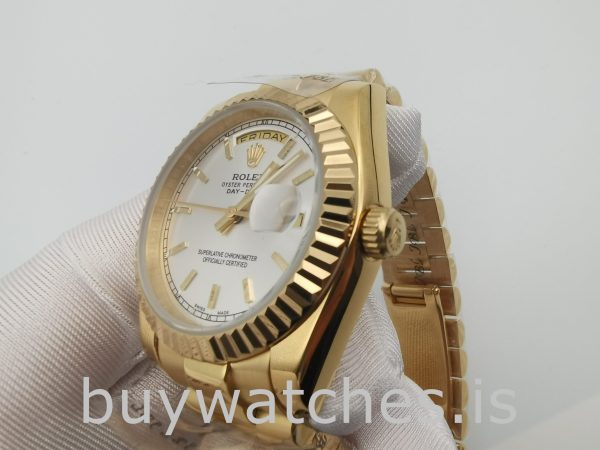 Rolex Day-Date 18238 Yellow Gold Mens 36mm Automatic Silver Dial Watch